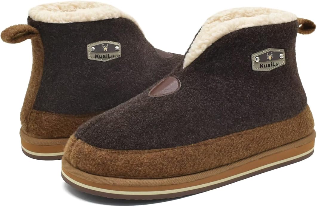 KuaiLu Mens House Slippers Booties Cozy Memory Foam Boots Warm Plush Lining Winter Felt Home Bedroom Slipper Socks Indoor Outdoor Non-Slip Shoes