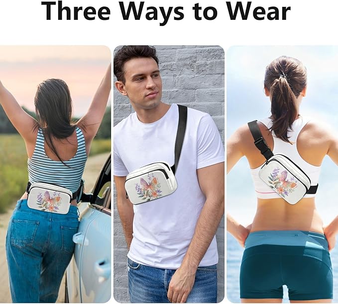 Butterfly and Flowers Fanny Pack for Women Men Water Resistant Fashion Waist Packs with Adjustable Strap Belt Bag for Travel Workout Jogging Hiking 21218893