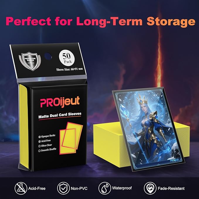 200 Pack Card Sleeves, Matte Dual Trading Card Sleeves with Opaque Back & Smooth Shuffle, Tear Resistant Card Protectors for MTG, TCG and Game Cards (Lightning Yellow)