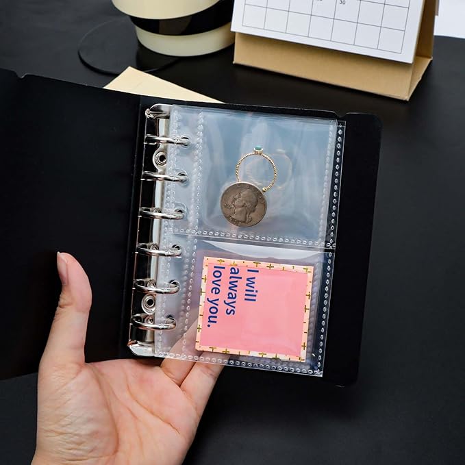 40 Sheets A7 Binder Sleeves Clear Page Protectors 2.6''x2.3 2 Pockets Plastic Photo Album Refill for 6 Ring Binder Cards Cash Photocards