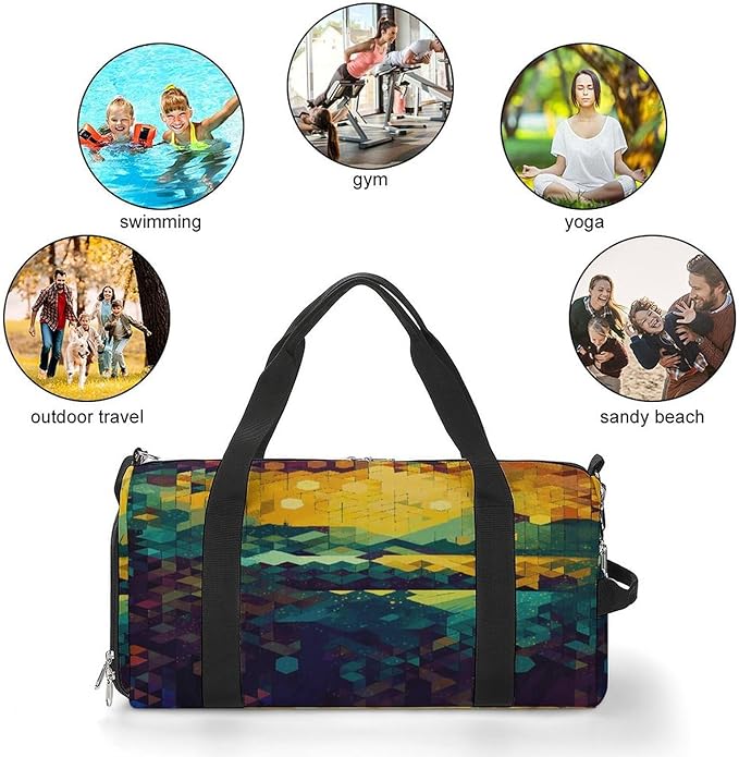 Shiny Hexagon Gym Bag Lightweight ，Travel Duffle Bag with Shoe Compartment，Gym Bag for Women for Overnight, Weekend, Yoga, Gym, Business Trips, Sport And Hospital.