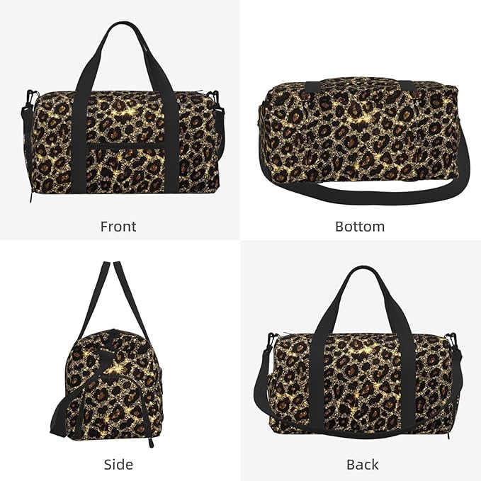 Shining Leopard Print Sports Gym Bag For Men Women Travel Duffel Bag With Shoe Compartment Water Resistant Gym Bag Carry On Duffel Bag For Yoga Gym Sports Weekend Traveling