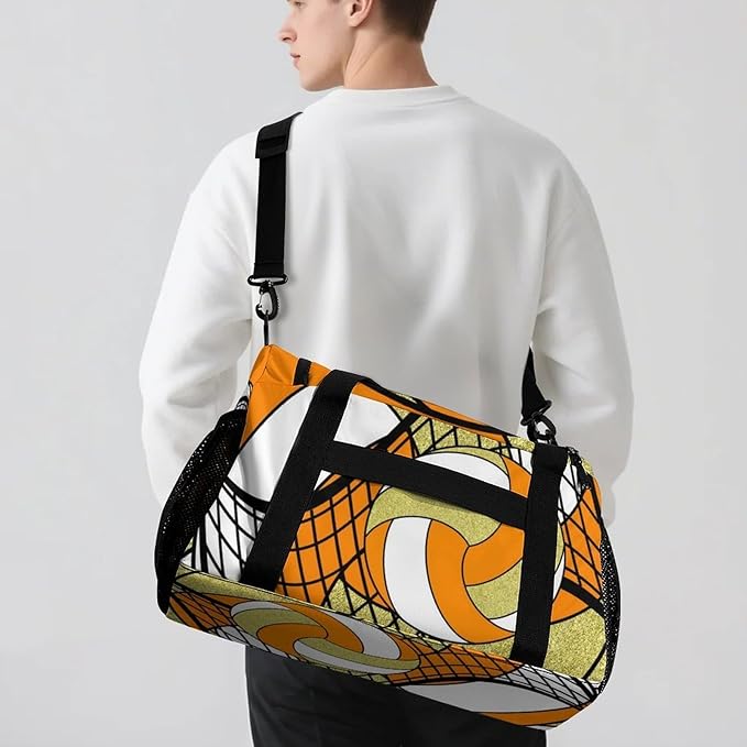 Custom Volleyball Orange Gold Duffel Bag with Name Personalized Travel Bags Sport Gym Bag Carry On Weekender Bags for Men Women
