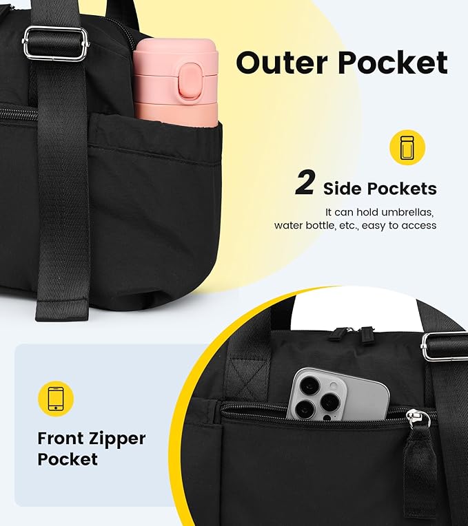 Vorspack Mini Gym Bag for Women - Small Duffle Bag Lightweight Duffel Bag with Wet Pocket Cute Sports Bag for Gym Dance Yoga - Black