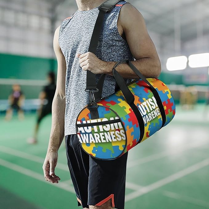 Lightweight Travel Sports Carry On Bag Autism Awareness Colorful Puzzles Basketball Football Weekender Bag Sport Gym Fitness Tote