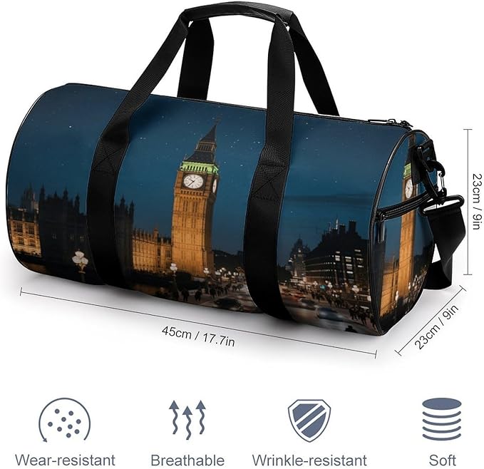 Sports Gym Bag for Women Men Travel Duffel Bag Tote Weekender Bag Big Ben Carry on Overnight Bag for Travel Swimming Fitness Workout Sports Duffle Bag