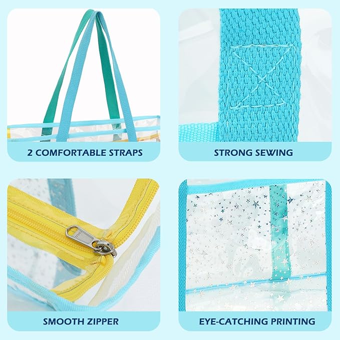 Clear Beach Bag for Women, Large Pool Tote Cruise Vacation Essentials - Zipper Closure, Waterproof, Sandproof