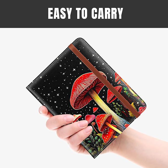 Rimilak Passport Holder, RFID Blocking Passport Cover Wallet Travel Essentials, Leather Travel Air Ticket Documents Organizer Protector for Women and Men, Red Mushroom