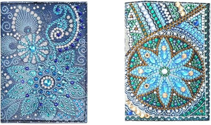 2 Pieces Diamond Painting Leather Passport Holder, DIY Special Shaped Crystal Painting Travel Passport Protective Cover for Boarding Pass, ID Card, Driver's License-20X14CM (AA085-AA220)