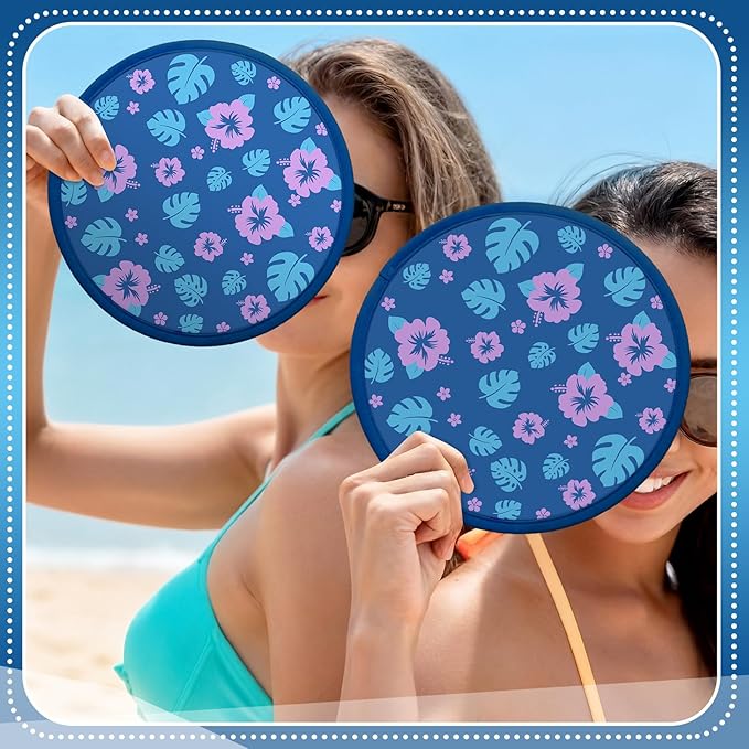 30 Pcs Hawaii Party Favors Hawaiian Foldable Flying Disc Fans with Bags Summer Beach Pool Birthday Party Favors 9.8'' DIY Cooling Fan Colorful Goody Stuffers for End of The Year Gifts from Teacher