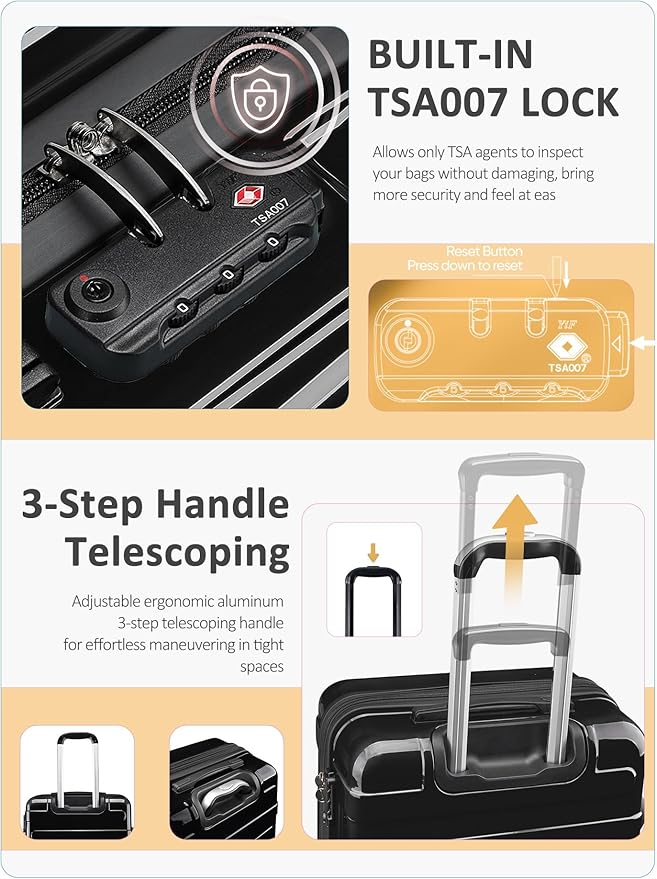 Tolino Carry on Luggage Checke Airline Approved,24 Inch Hardside Suitcase with Wheels TSA Lock, PC+ABS Lightweight Carry on Suitcases for Women and Men