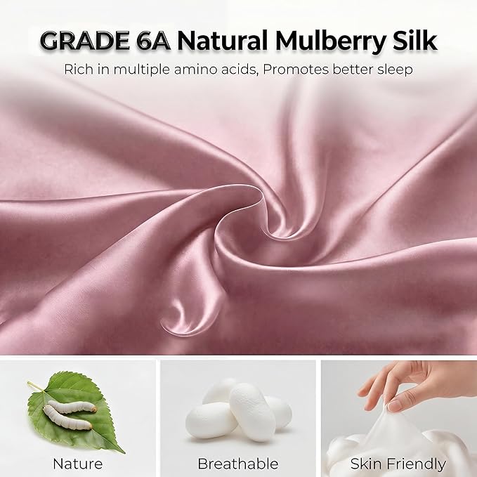 100% Mulberry Silk Sleep Mask for Women & Men – 22 Momme 6A Grade, 3D Contoured Total Blackout Eye Mask for Side Sleepers, Eyelash Extensions, Adjustable Strap, Breathable Blindfold (Dusty Rose)