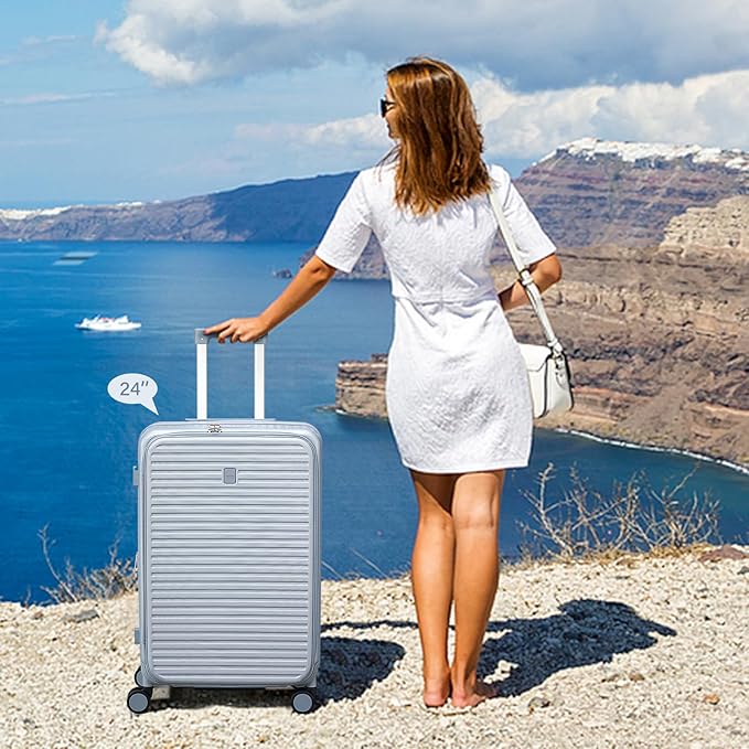 20 Inch Carry on Luggage 22x14x9 Airline Approved Hard Shell Suitcases with Wheels, Top Opening Expandable Carry on Luggage with Cup Holder Small Rolling Suitcase with Lock, Silver