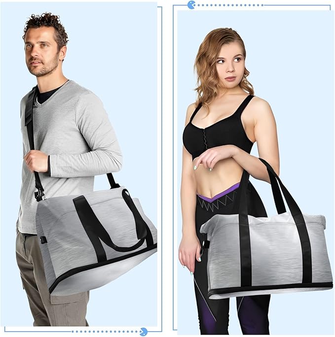 Travel Duffel Bags for Women Metallic Silver Print Sports Duffel Bags Gym Bags with Shoes Compartment Tote Bag Weekender Bag for Travelling