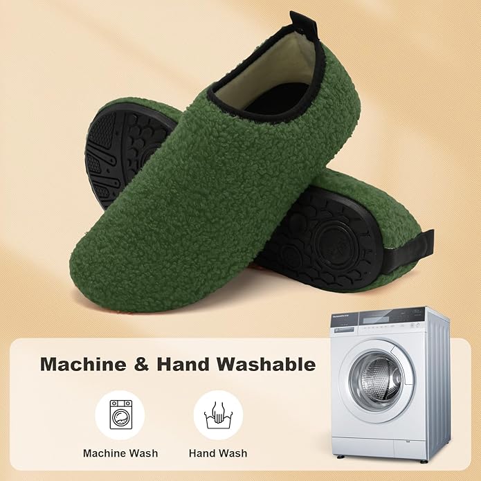 QFH Womens & Mens Cozy House Slippers - Portable Travel Shoes with Flexible Rubber Sole & Soft Velvet Lining