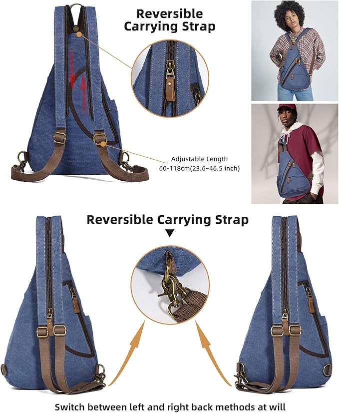 KL928 Canvas Sling Bag - Small Crossbody Backpack Shoulder Casual Daypack Rucksack for Men Women(Blue)