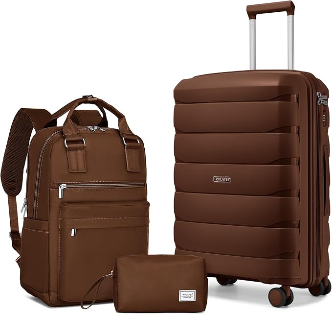 Carry On Luggage 22x14x9 Airline Approved, 22 Inch PP Hardshell Luggage Carry-on Suitcase with Spinner Wheels, Carry On Suitcase Set for Women(Mocha