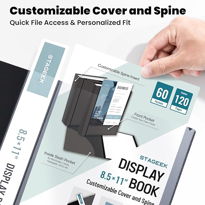 60-Pocket Portfolio Binder Display 120 Pages, 8.5x11 Binder with Plastic Sleeves, Art Portfolio Folder with Clear Sheet Protectors, Presentation Book for Artwork, Document Organizer