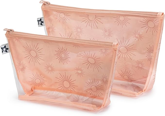Tiny Twinkle Diaper Bag Organizing Pouches | 2 Pack Mess-Proof Travel Organizer Bags with Structured Bottom & Clear Front | TSA Approved Toiletry Bag Set for Baby and Mom Essentials (Shine)
