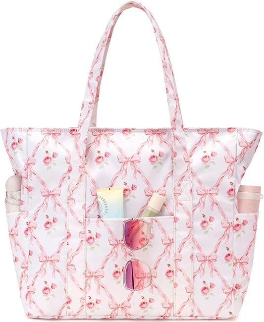 Octsky Large Beach Bags for Women - Waterproof Sandproof Beach Tote with Dual Zipper and Wet Pocket - 3 Outside Pockets