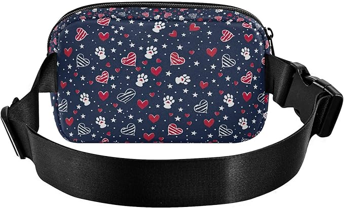 American Patriotic Star Heart Dog Paw Fanny Pack for Women Men Water Resistant Fashion Waist Packs with Adjustable Strap Belt Bag for Travel Workout Jogging Hiking 21219446