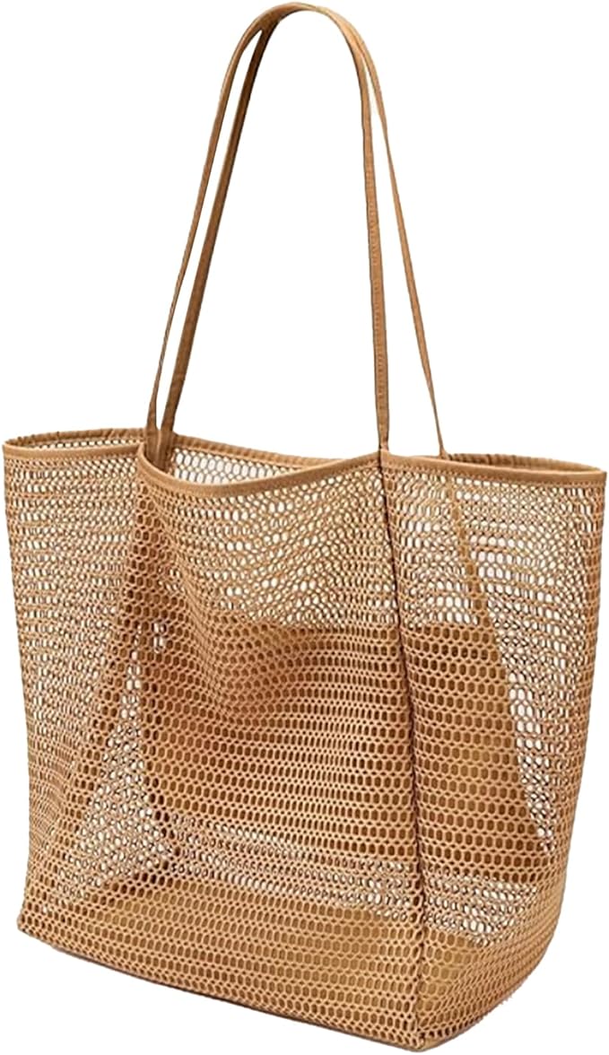 Women's mesh beach bag, summer travel mesh tote bag with large inner pocket, essential for pool vacation beach