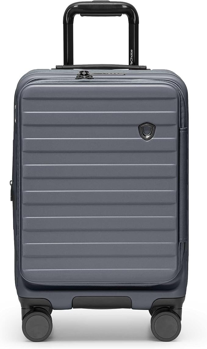 Traveler's Choice Novia Top Opening Expandable Polycarbonate Luggage with Spinner Wheels, Slate Blue, 21-Inch Carry-on