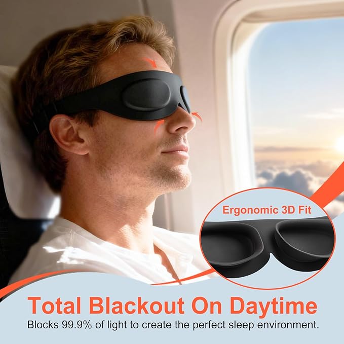 TSYL Sleep Eye Mask for Travel: Fully Silicone 3D Contoured Sleeping Masks, Relieves Dry Eyes, Super Soft Lightweight Design for Side Sleepers, Blackout Women Eye Covers for Sleeping