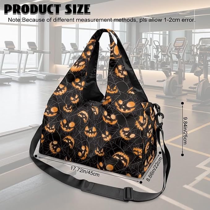 Halloween Pumpkin Face Travel Duffel Bag for Women Large Capacity Overnight Bag with Shoe Compartment Lightweight Sports Fitness Hospital Carry on Bags Black Halloween Costumes
