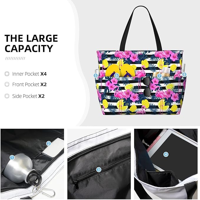 Large Beach Tote Bag Beach Bag Waterproof Sandproof Lightweight Women Tote