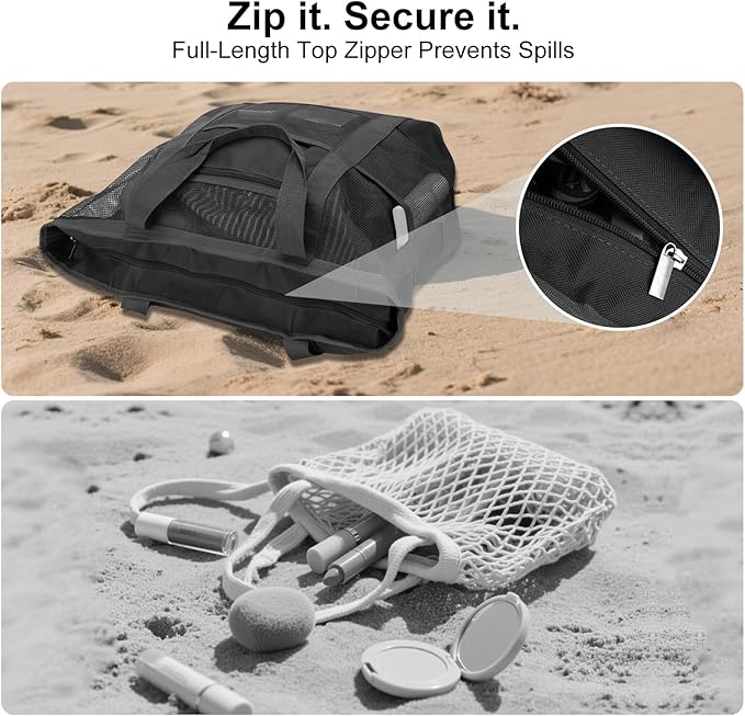 Mesh Beach Bags for Women - Family Beach Tote Bag for Toys, Towels, Travel Vacation Cruise Essentials