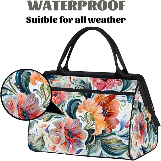 Abstract Colorful Flowers Overnight Weekender Bag for Women Men Travel Duffel Bags Waterproof Luggage Carry on Sports Yoga Gym Bag