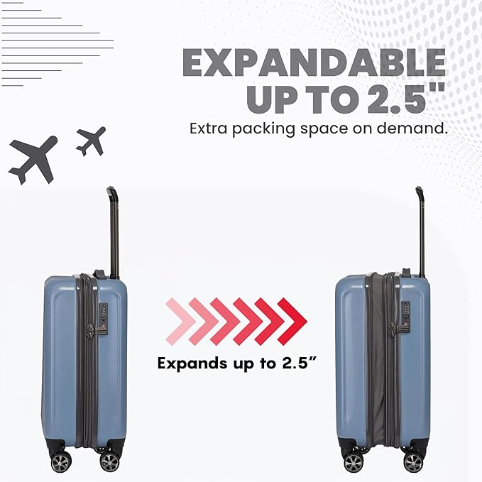 Spyder Rails Expandable Hardside Upright Suitcase with 360° Spinner Wheels, TSA Approved Lock (Denim, Medium Checked)