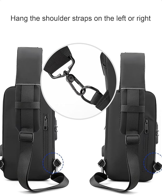 Sling Bag for Men Women, Black Anti-theft Crossbody Bags with USB Charging Port Waterproof Crossbody Sling Backpack Shoulder Bag for Hiking Cycling Running Travel