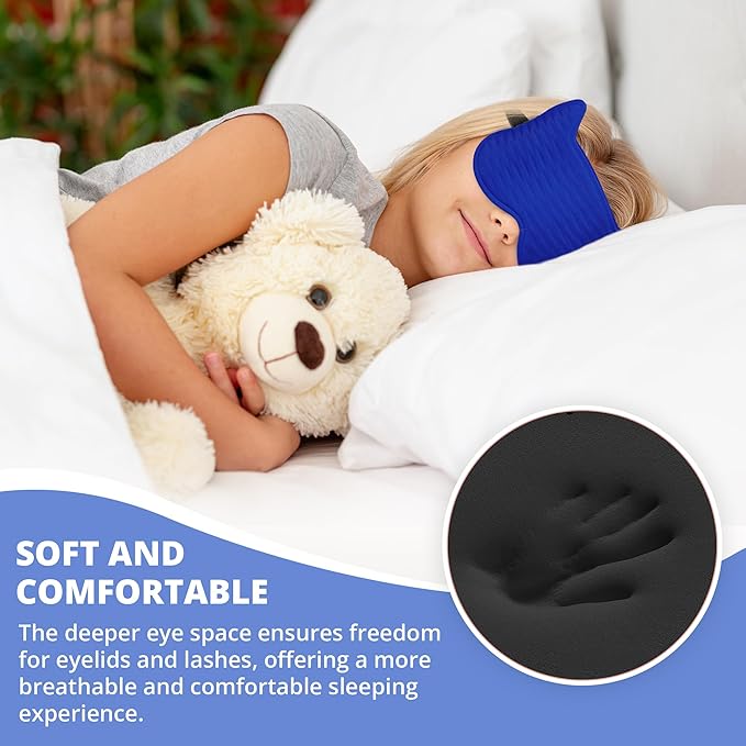 3D Kids Sleep Eye Mask: 3D Contoured Cup Sleeping Masks, Blindfold Sleep Eye Cover with Adjustable Strap, Memory Foam Lightweight Night Eyeshade for Boys Girls Teens (Royal Blue)
