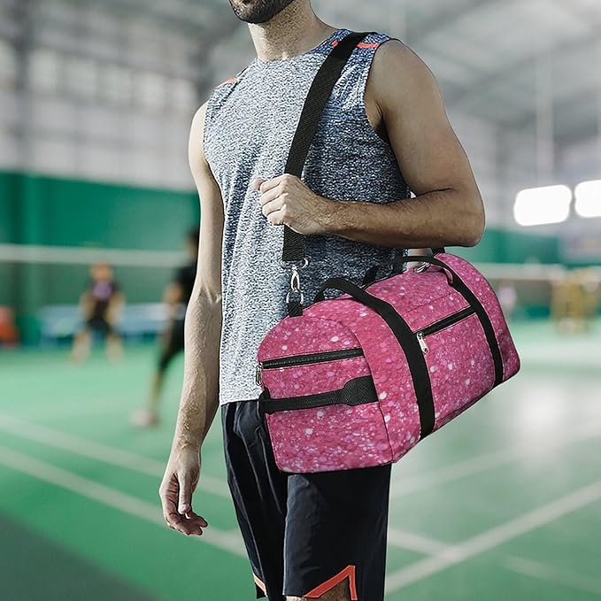 Sparkling Pink Glitter Gym Bag Lightweight ，Travel Duffle Bag with Shoe Compartment，Gym Bag for Women for Overnight, Weekend, Yoga, Gym, Business Trips, Sport And Hospital.