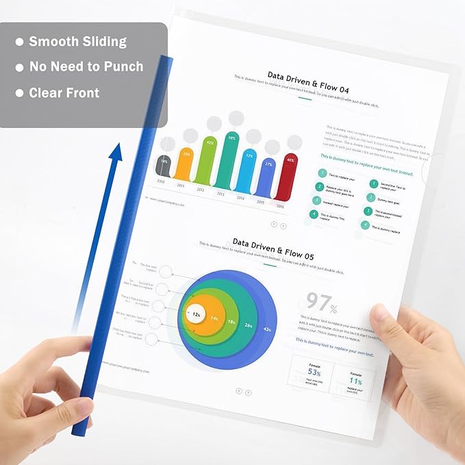JOERSH 10Pcs Clear Report Covers with Sliding Bar, Plastic Binder Paper Protector, Report Folders with Clear Cover for Resume Portfolio Presentation File Documents, 5 Colors