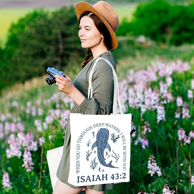 Floral Beach Whale Shark Gifts Jellyfish Christian Canvas Tote Bag for Work Totes for Women Christmas Bible