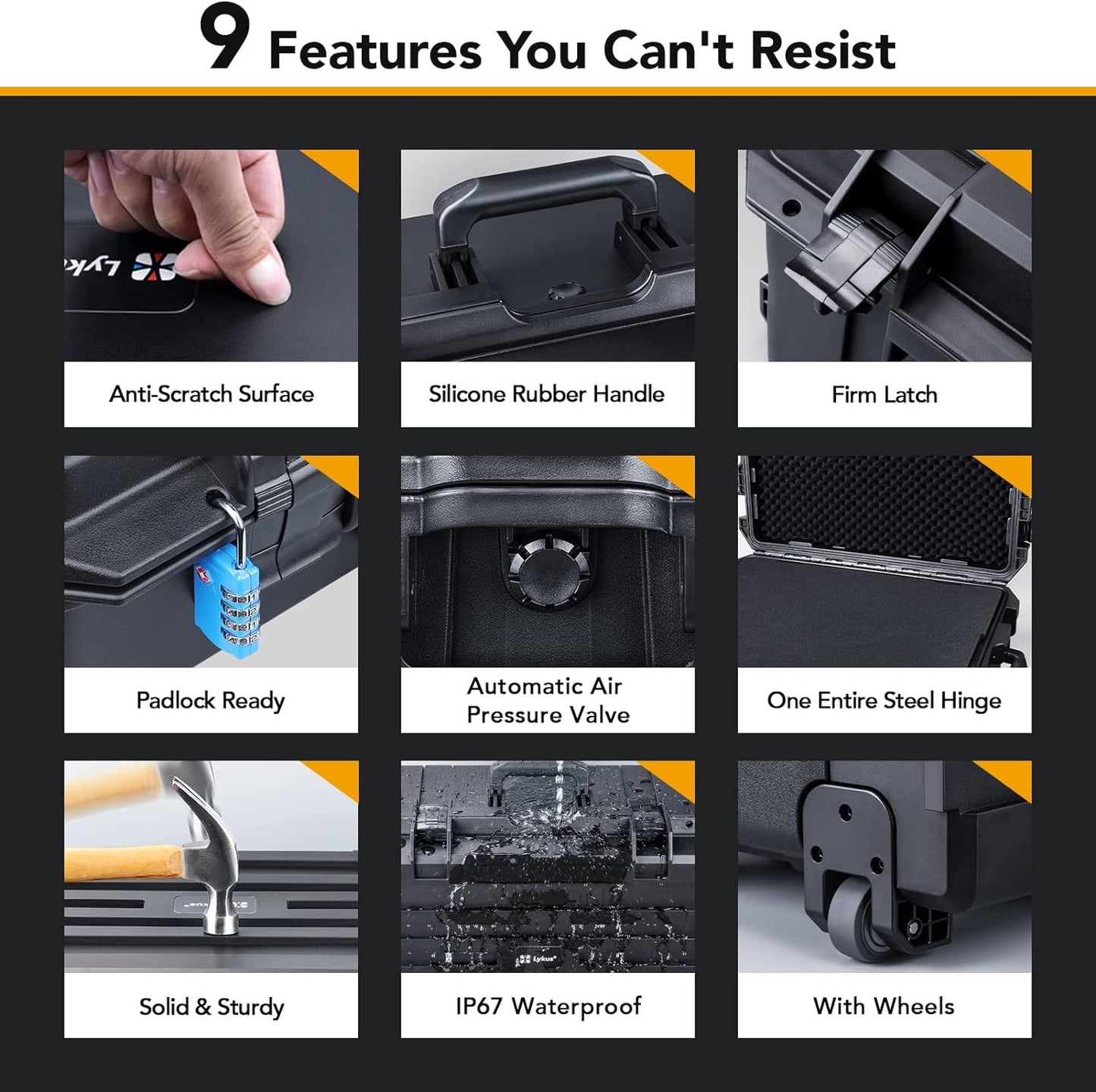 Lykus HC-7530 Large Waterproof Hard Case with Wheels and Customizable Foam, Interior Size 29.5x17.7x11.8 inch, Suitable for cameras, lenses, electronic equipment and more