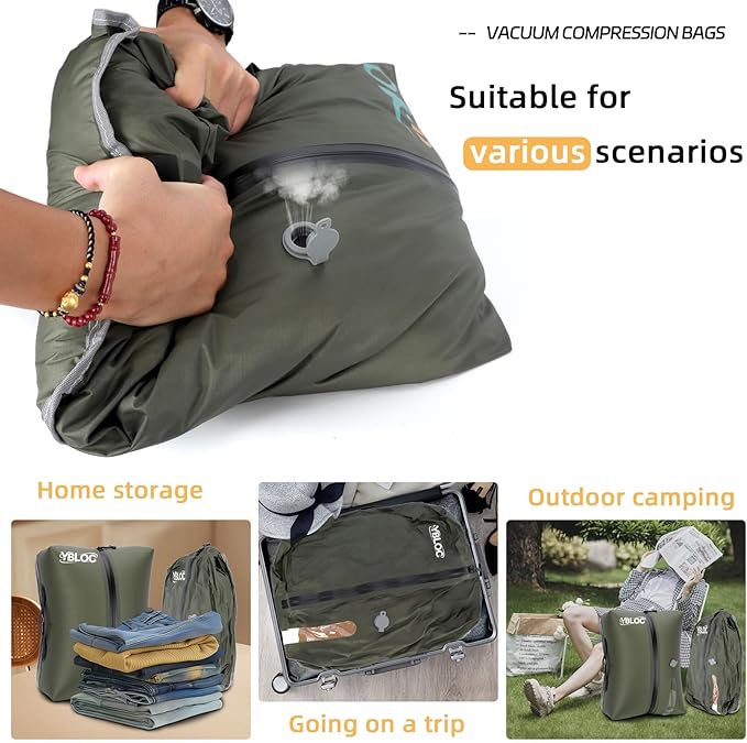 YBLOC Reusable Vacuum Travel Bags with Pump - 2-Pack 24L Space Saver Compression Bags, IP67 Waterproof & Durable TPU Vacuum Bags for Luggage, Carry-On & Travel Adventures(2 PC/24L+Pump)