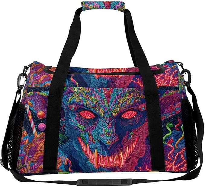 Christmas Krampus Devil Duffle Bag Gym Bag for Workout Travel Tote with Detachable Straps