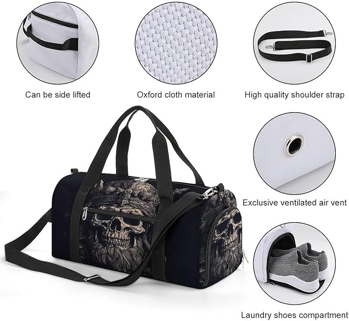 Skull And Ax Gym Bag Lightweight ，Travel Duffle Bag with Shoe Compartment，Gym Bag for Women for Overnight, Weekend, Yoga, Gym, Business Trips, Sport And Hospital.