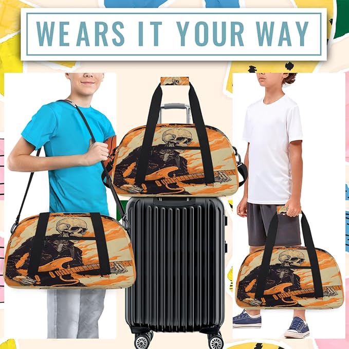 Travel Duffle Bag for travel duffle bag sports Girls Boys Kids Halloween Skull Man Lightweight Overnight Sleepover Weekender Bags Small Dance Gym Sport Bag Teens Carry-On Size Workout Bag