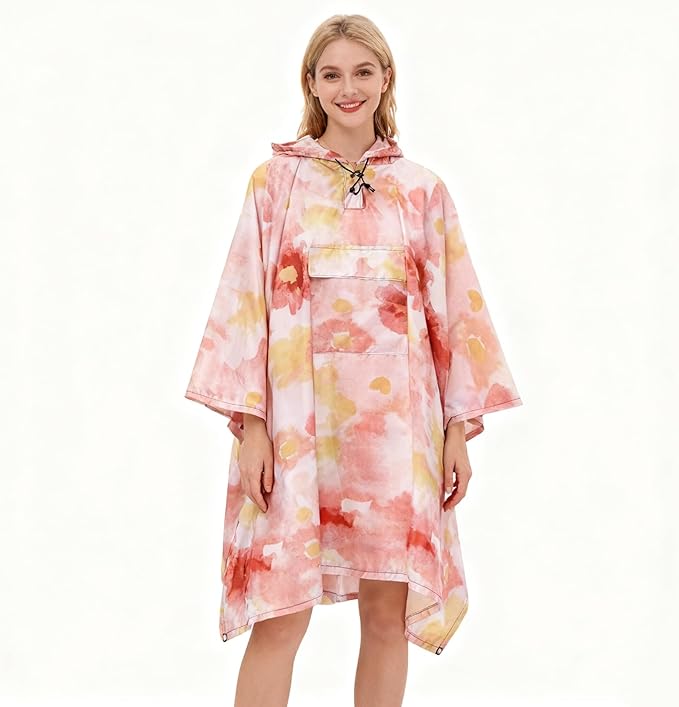 Hooded Rain Poncho for Adults - Waterproof Rain Coat and Lightweight Jacket 3-in-1 Multi-Function with Pockets