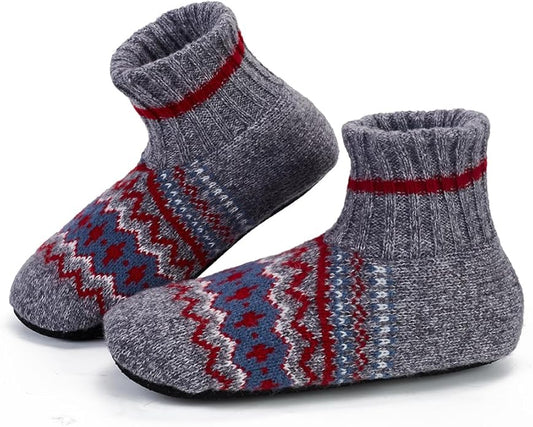 LEMZONE Mens Fuzzy Slipper Socks with Grippers, Winter Warm Sherpa Lined Indoor House Shoes Christmas Gifts for Dad Husband Boyfriend