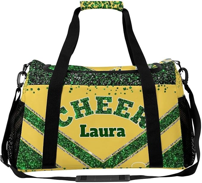 Personalized Cheer Bag Gifts for Girls Sport Cheerleading Gym Travel Duffel Bag Overnight Weekender Bags with Name (Yellow Green)