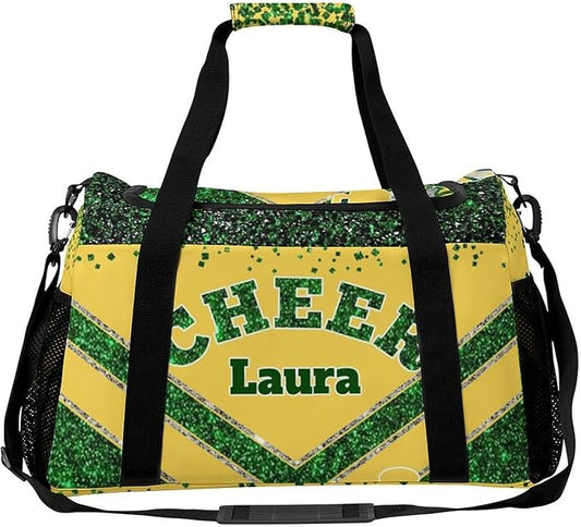 Personalized Cheer Bag Gifts for Girls Sport Cheerleading Gym Travel Duffel Bag Overnight Weekender Bags with Name (Yellow Green)