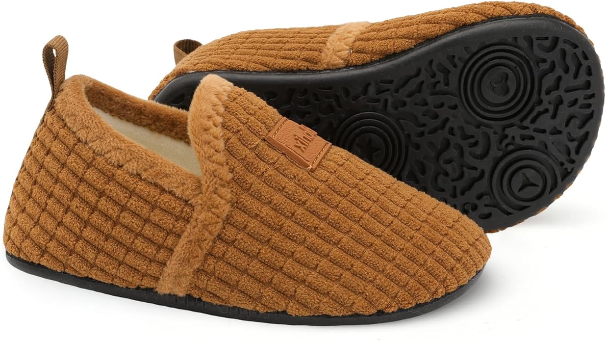 XIHALOOK Toddler Boys Girls House Slippers with Microfleece Lining Cozy Household Shoes Non-slip for Kids