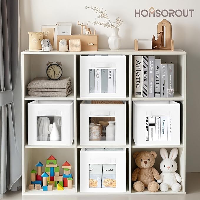Storage Cube 11 Inch - Cube Storage Bins with Window, Closet Storage Baskets with Handle, Fabric Bins for Closet, Shelves, Toys, Clothes, Set of 16, White