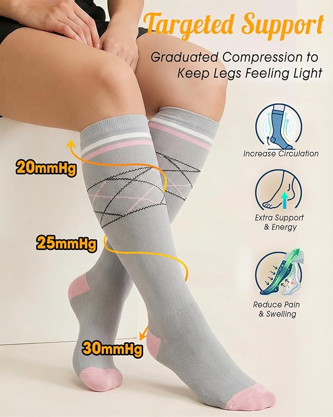CTHH Cotton Compression Socks for Women Men 20-30mmHg Knee High Support Socks Circulation for Running, Travel, Nurses, Pregnancy (2 Pairs)
